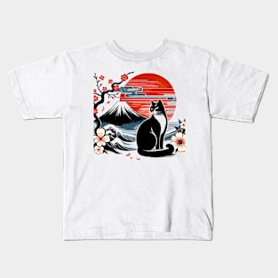 Kawaii Cat Anime Japanese Retro Funny Cat Kids T-Shirt